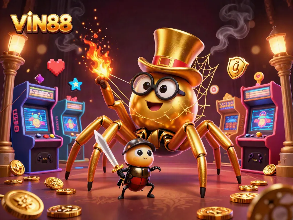 Join the excitement at VIN88 with vibrant casino elements and animated characters lighting up the scene.