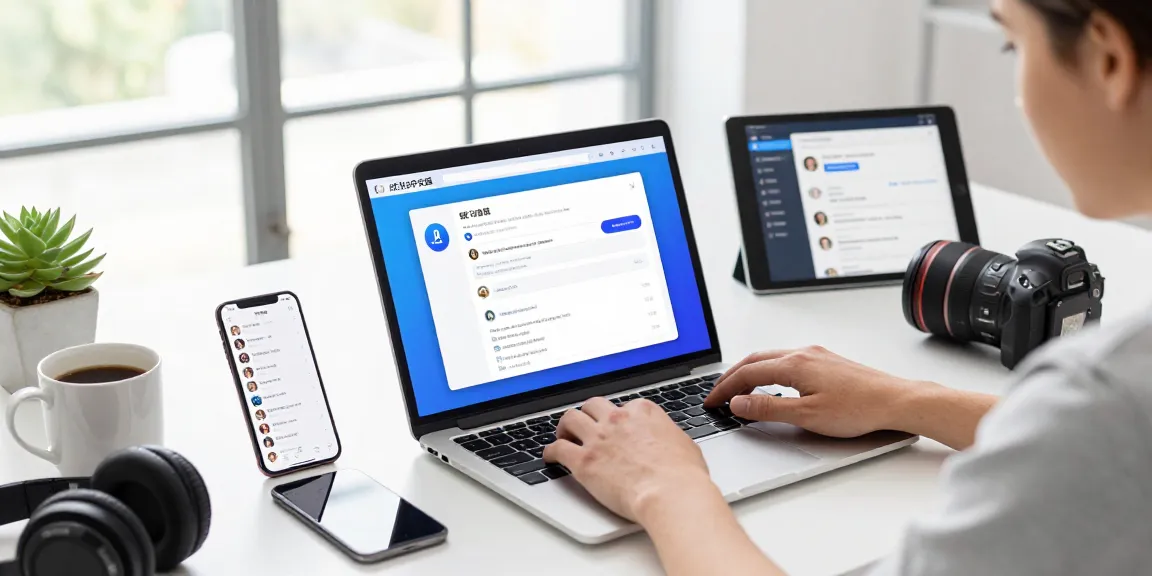 Engaging with 纸飞机中文版 in a modern digital workspace with tech gadgets.