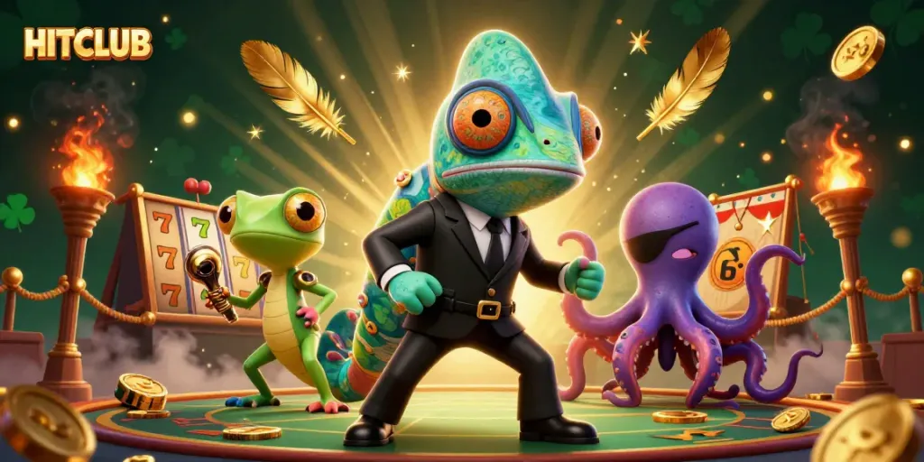 Engage in vibrant gaming action with HITCLUB's 3D casino adventure featuring colorful characters and exciting elements.