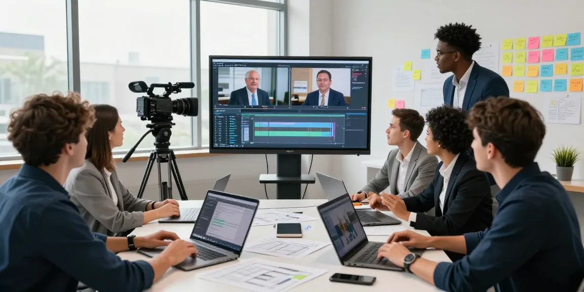 Creative team collaborating on Corporate Videography Singapore project in modern studio