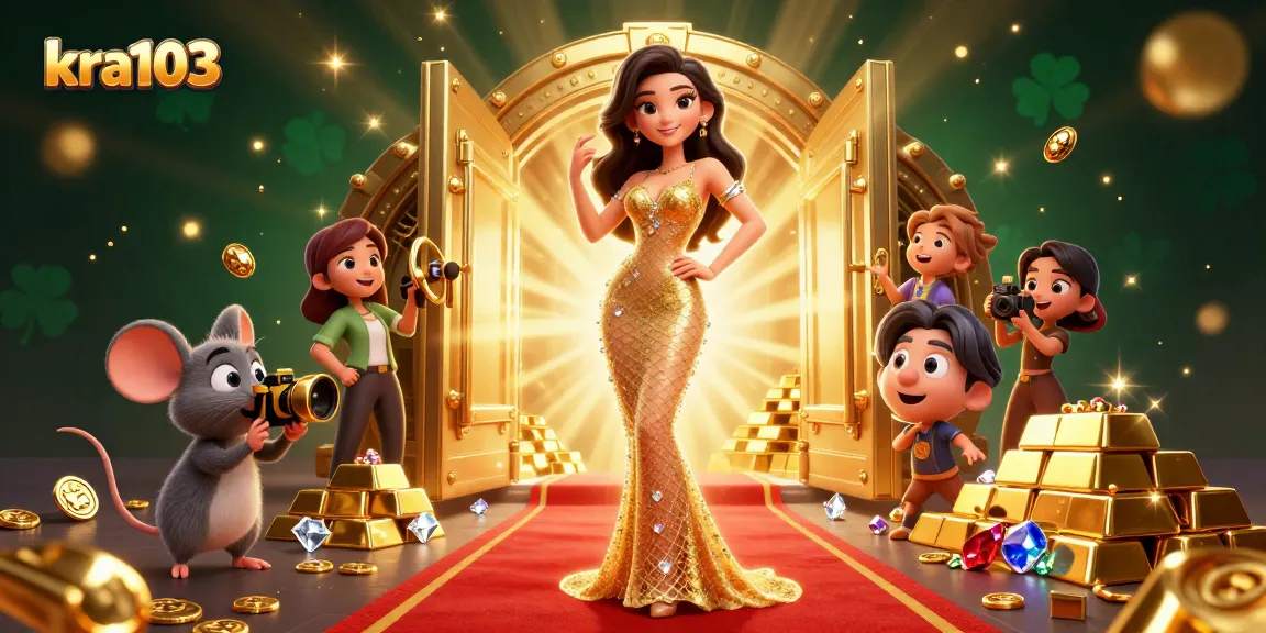 Experience thrilling casino rewards with kra103 in a vibrant 3D scene featuring gold treasures and excitement.