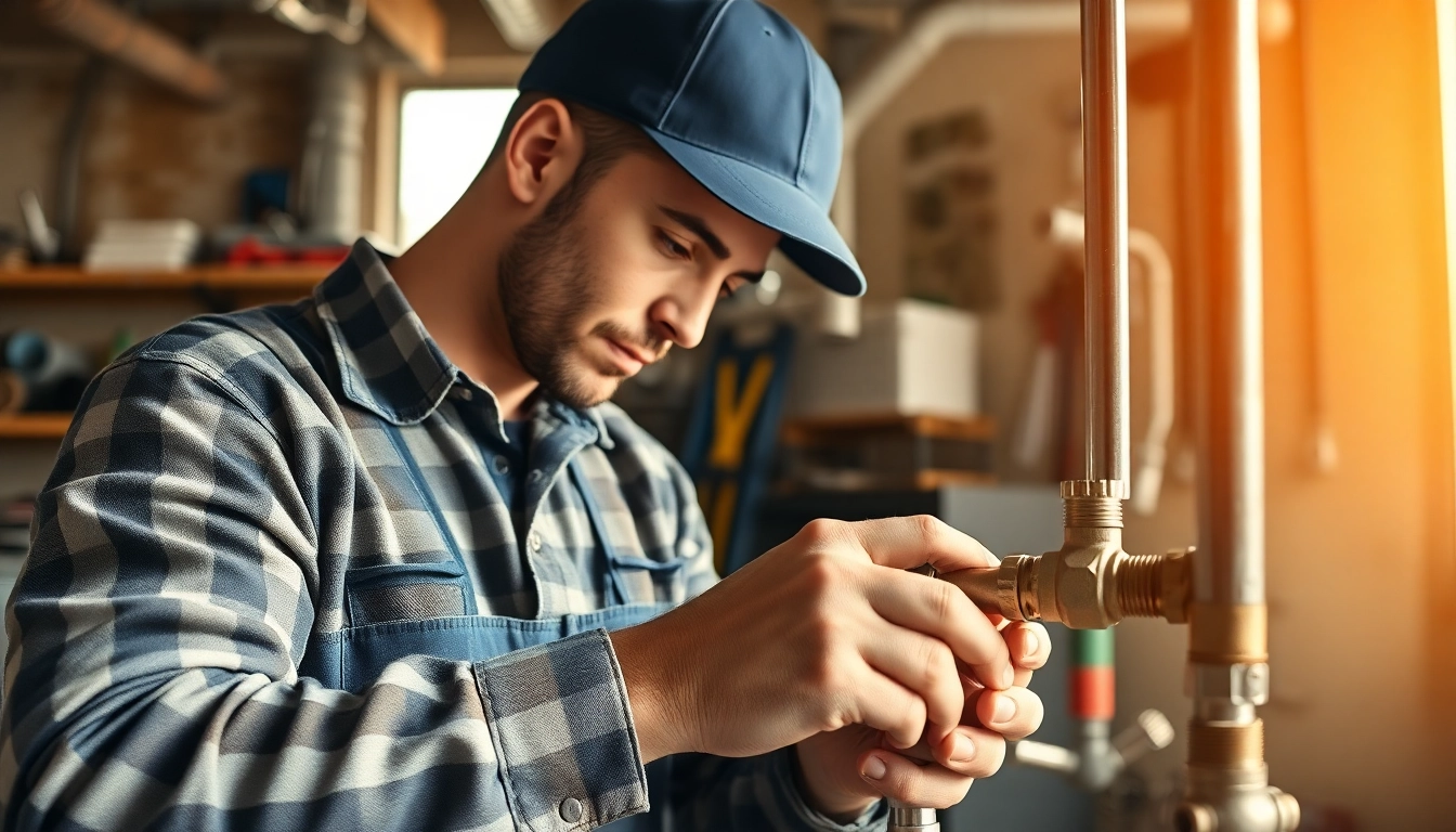 Engaged plumber demonstrating skills in a plumbing apprenticeship setting.