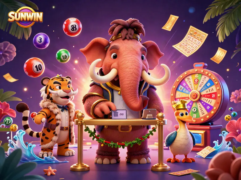 Experience thrilling gaming at SUNWIN with a vibrant casino scene featuring dynamic characters and exciting elements.