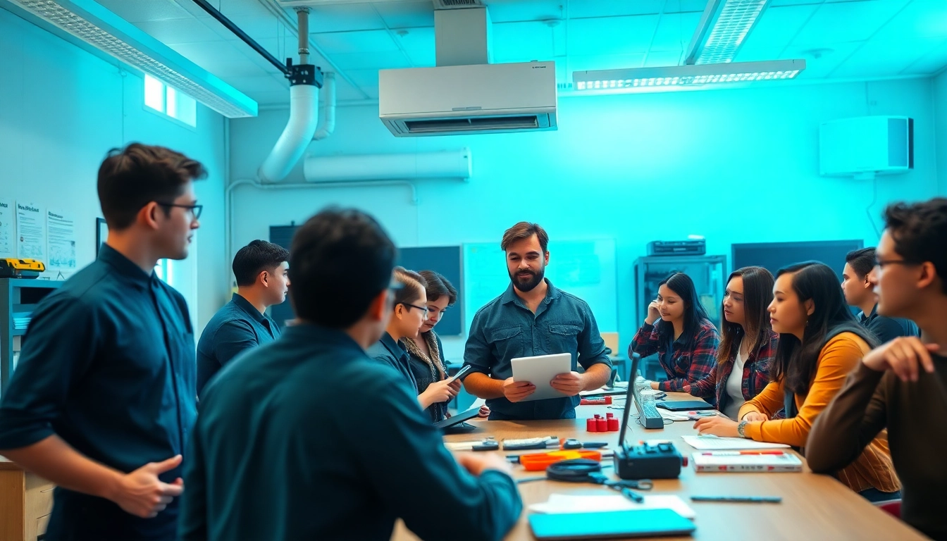 Hands-on hvac technician training in a modern classroom setting with diverse students and an instructor.