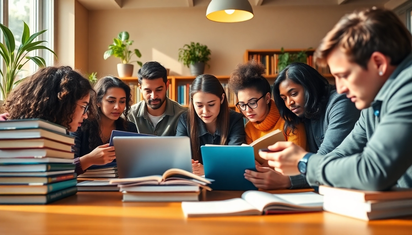 Dedicated TOEFL test takers for hire collaborating in a well-lit study room.
