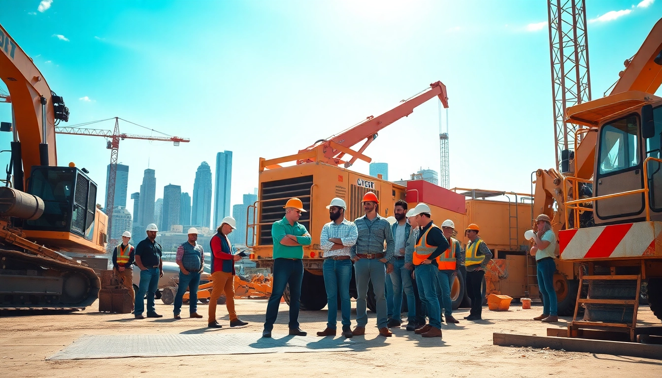 Austin construction site with diverse professionals collaborating on a project.