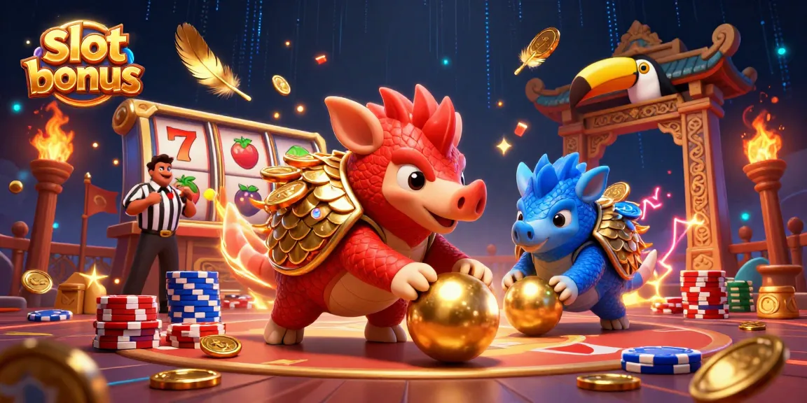 Spin the reels with slot bonus excitement in this vibrant casino illustration of rival pangolins.