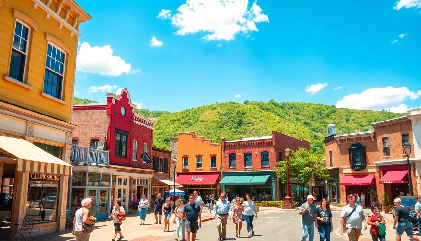 Experience the vibrant atmosphere of Clarksburg's historic downtown filled with activity.