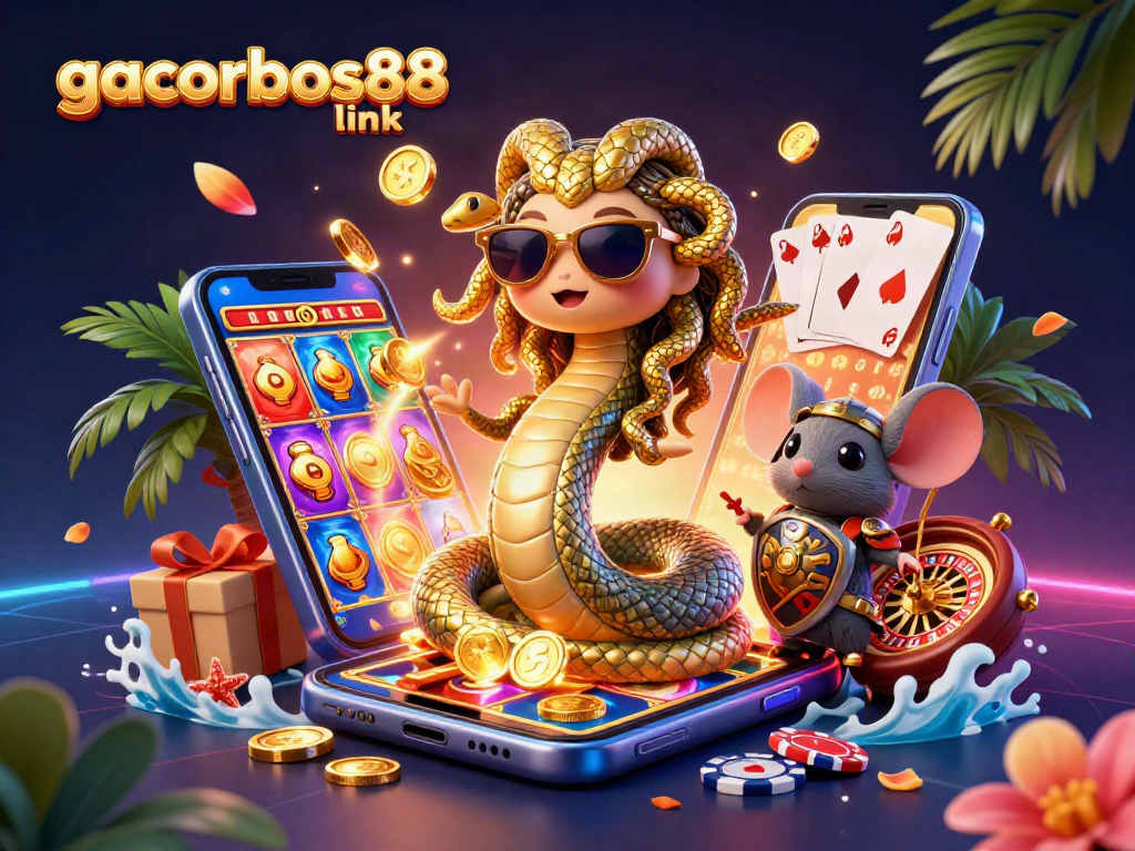 Experience the thrill with gacorbos88 link in this vibrant casino-themed illustration.