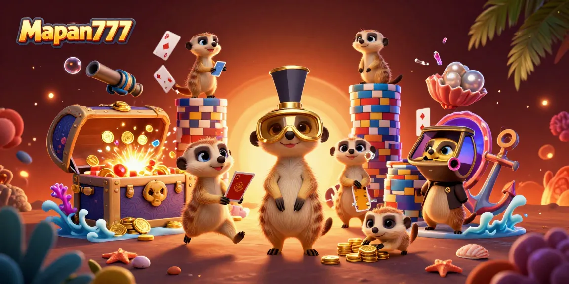 Experience the thrill of Mapan777 with meerkats running a fun casino scene.