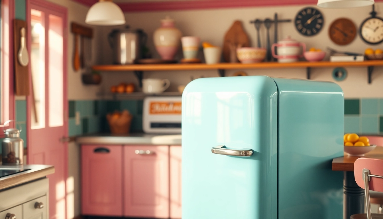 Catch a glimpse of a retro appliance with a nostalgic design in a bright vintage kitchen setup.