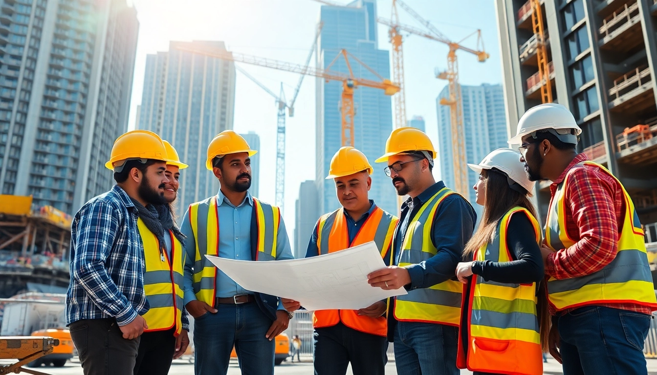 Manhattan Construction Manager collaborating with a team at a construction site in Manhattan.
