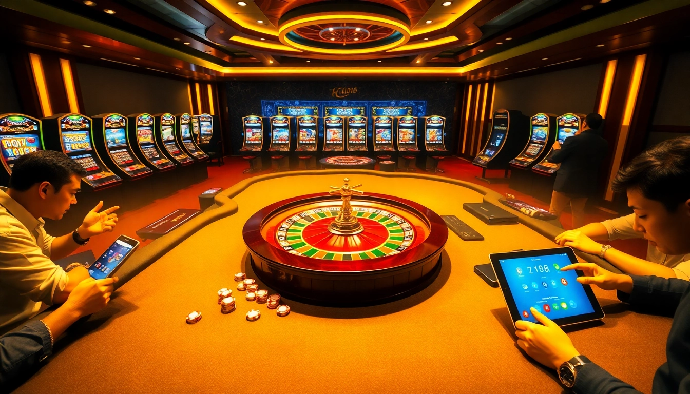 F168 players enjoying a thrilling casino experience with poker chips and a roulette wheel.