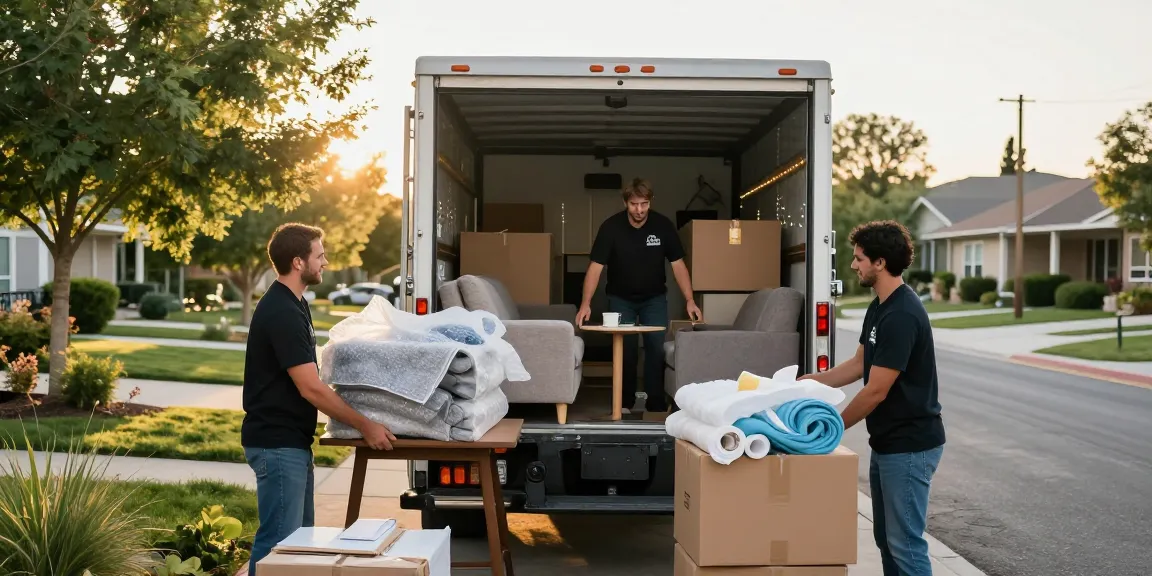 Movers in Hurricane UT loading truck with furniture and boxes, showcasing professional and friendly moving experience.