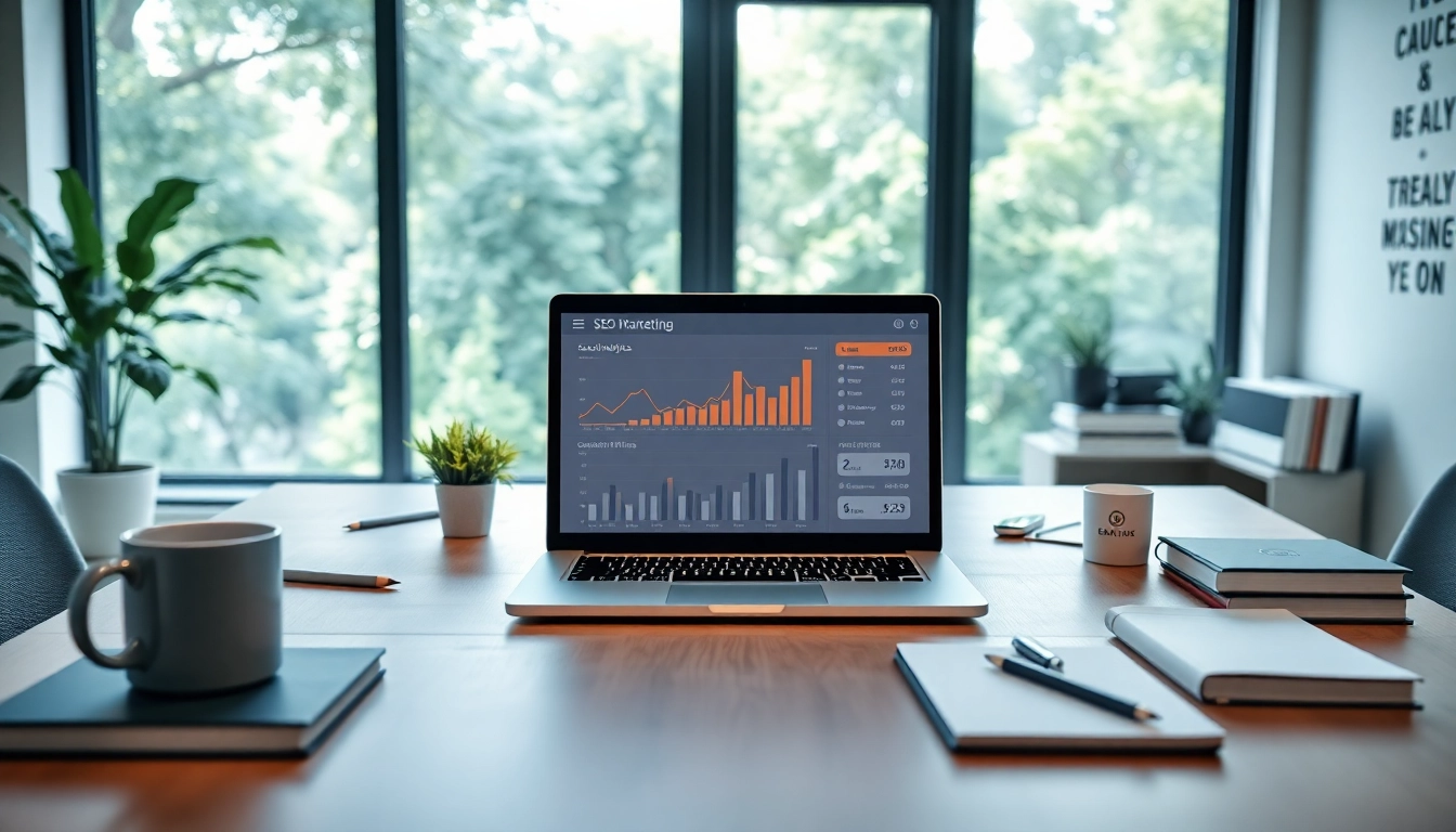 Anbieter Suchmaschinenoptimierung in einem modernen digitalen Marketing Arbeitsplatz mit SEO-Analysen.