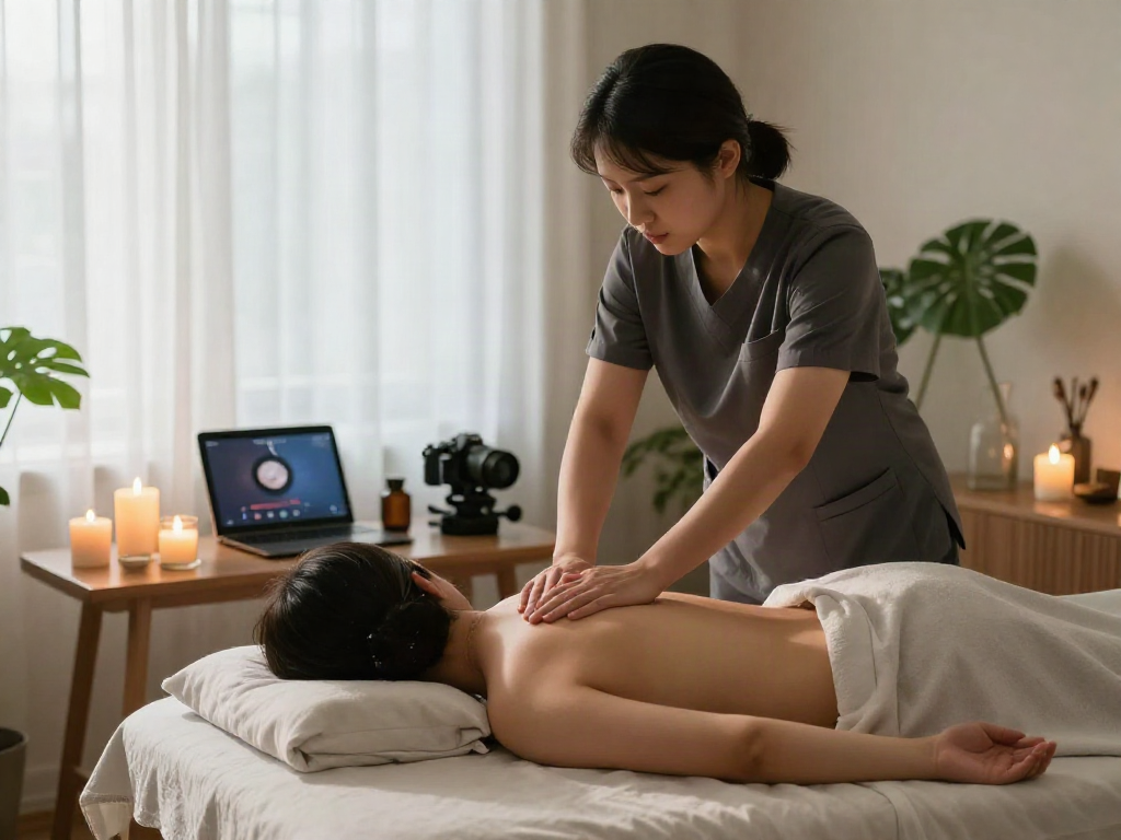 Relaxing 역삼동출장마사지 therapy session in a serene home environment.
