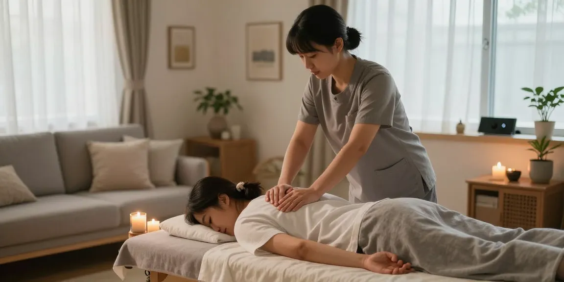 동작구출장안마 전문 안마 서비스가 이루어지고 있는 아늑한 집안의 마사지 장면