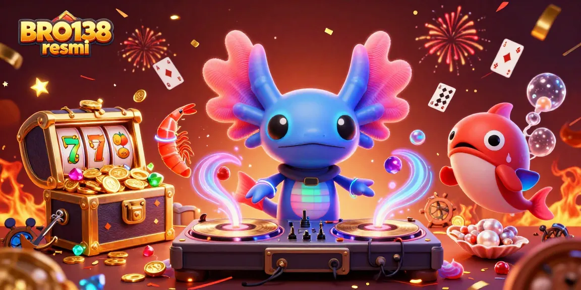 Experience the thrills of BRO138 resmi with vibrant characters and exciting slot games in a dynamic 3D illustration.