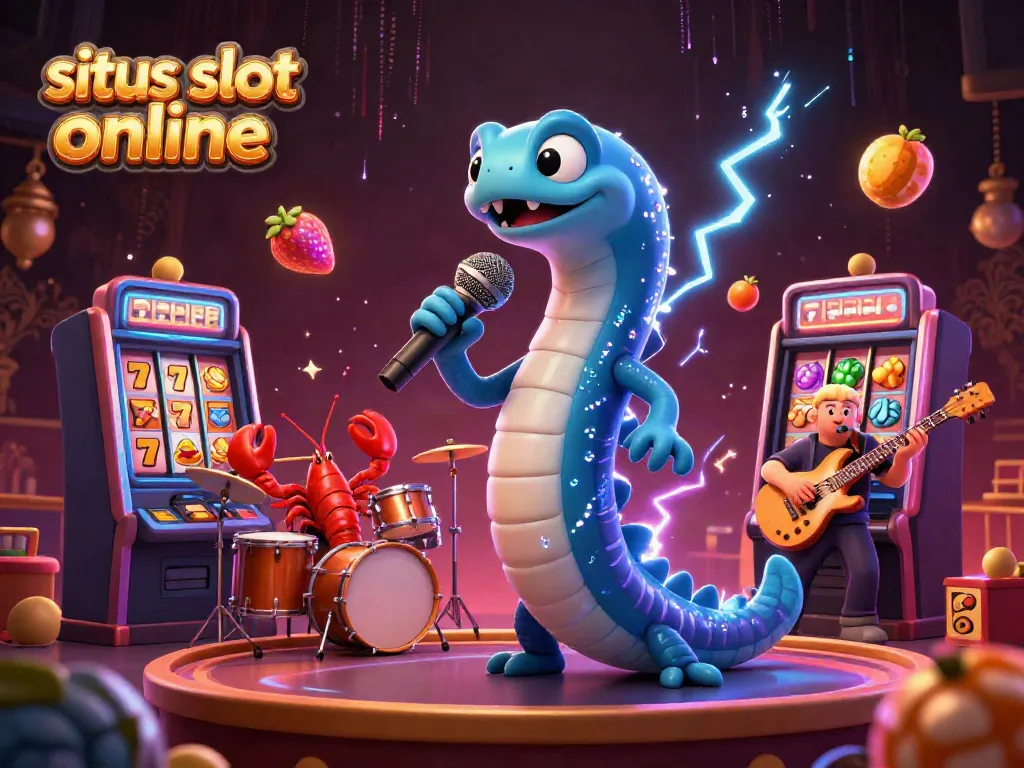 Permainan menarik di situs slot online dengan mesin slot dan simbol jackpot yang berkilauan.