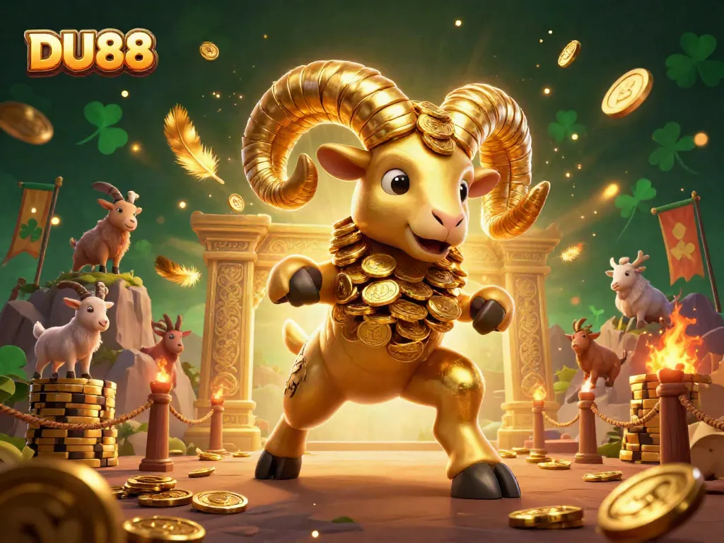 Engage in thrilling gameplay at DU88 with a golden ram and festive casino atmosphere.