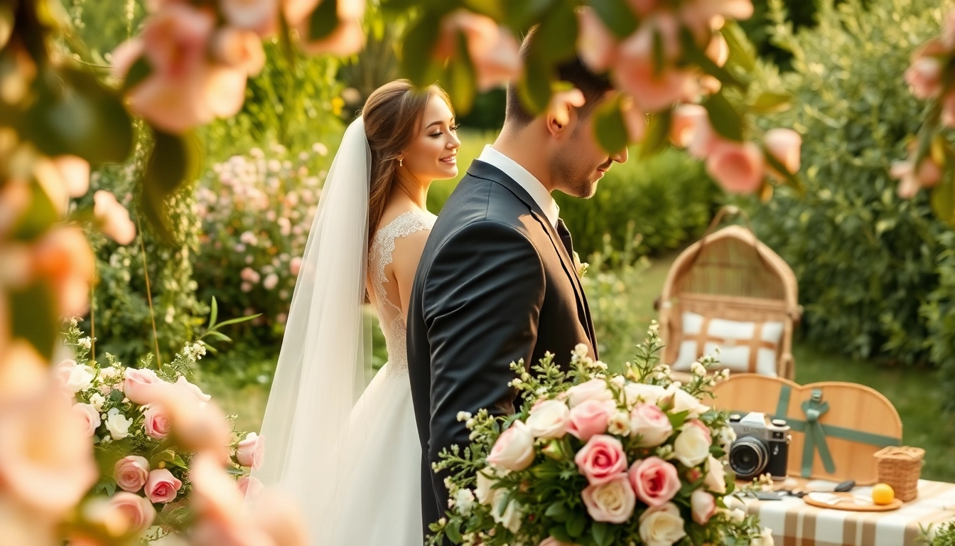 Edmonton videographer capturing a wedding couple in a beautiful garden setting.