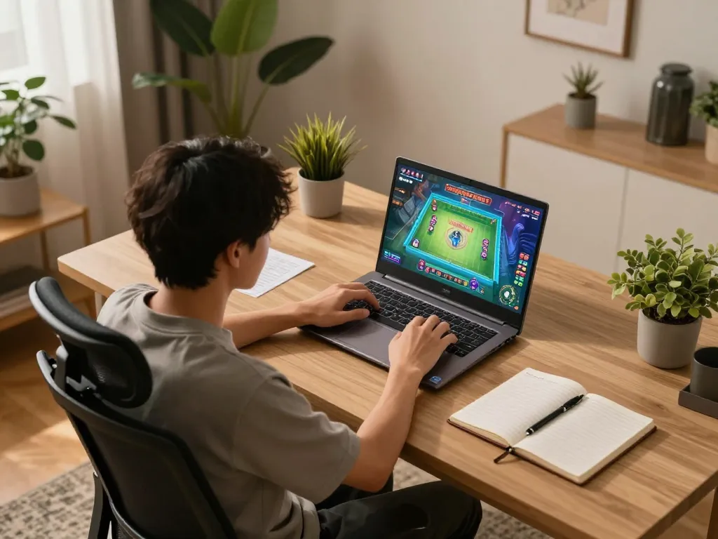 Engaging in Mahjong Ways online slot gameplay, demonstrating strategic notes and modern setup.