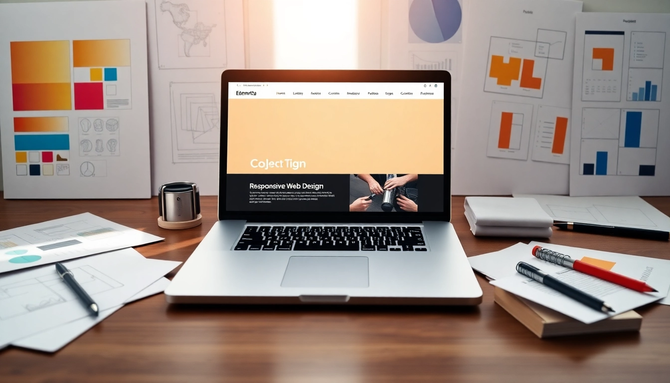 Showcase of edmonton web design on a modern laptop with creative elements.