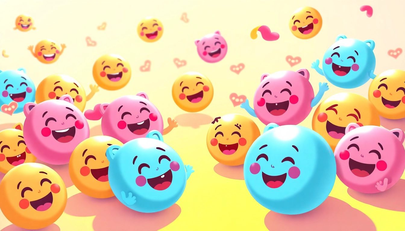 Showcase of tiktok emojis in a cheerful and vibrant arrangement, expressing their unique characters.