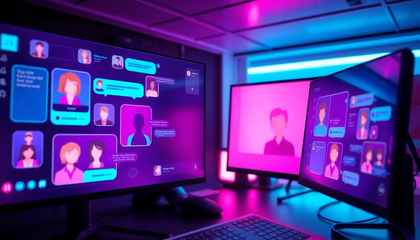Immersive NSFW AI chat interface with animated avatars in vibrant colors