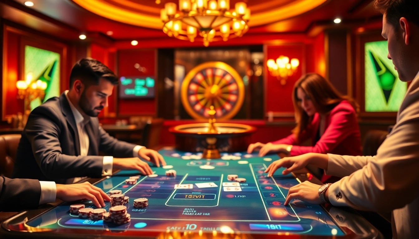 Excitant jeu de poker à enjeux élevés illustrant l'atmosphère du casino en ligne France avec des joueurs professionnels.