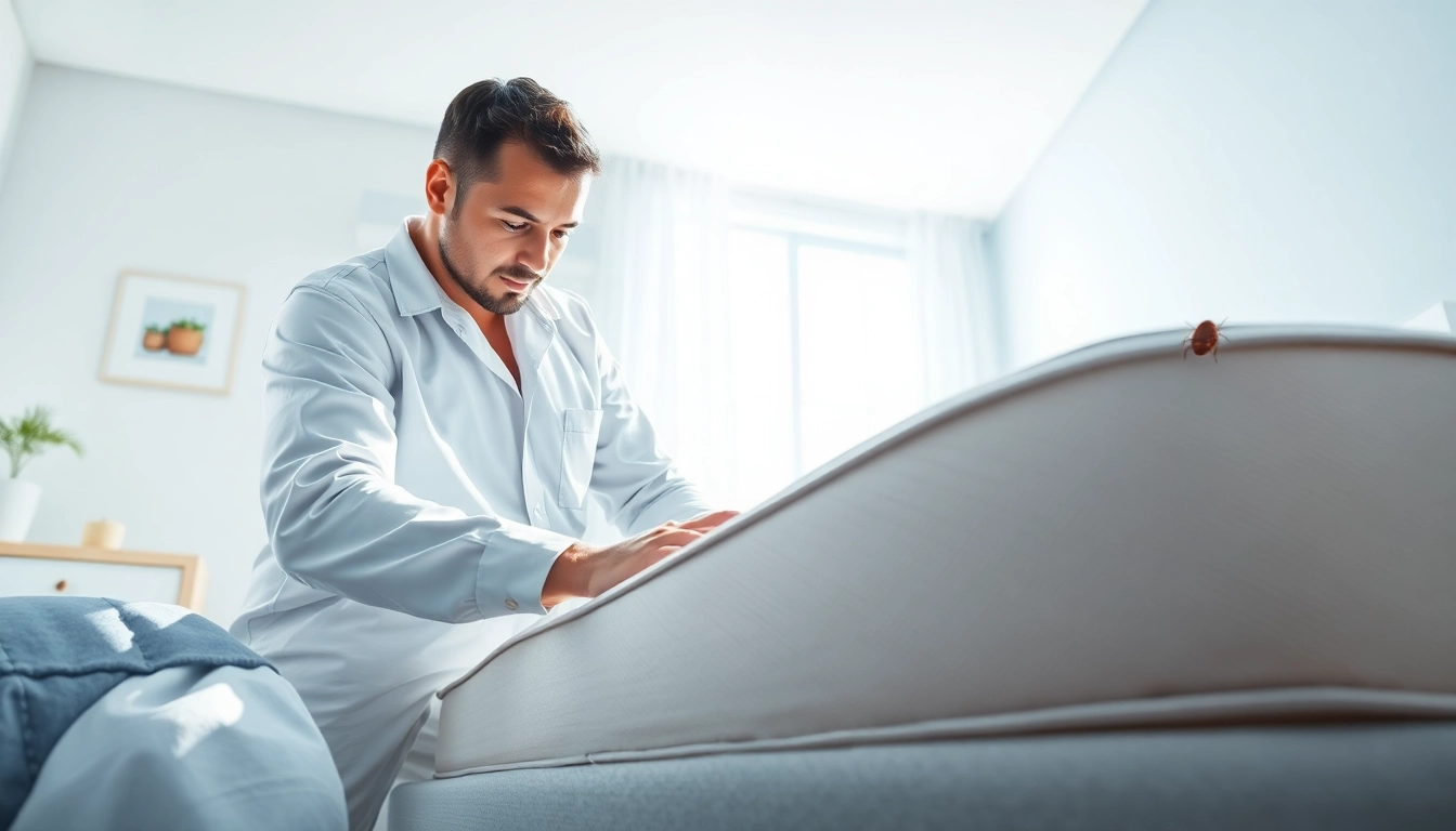 Assessing bed bug treatment cost in a professional pest control setting, showcasing a technician at work.