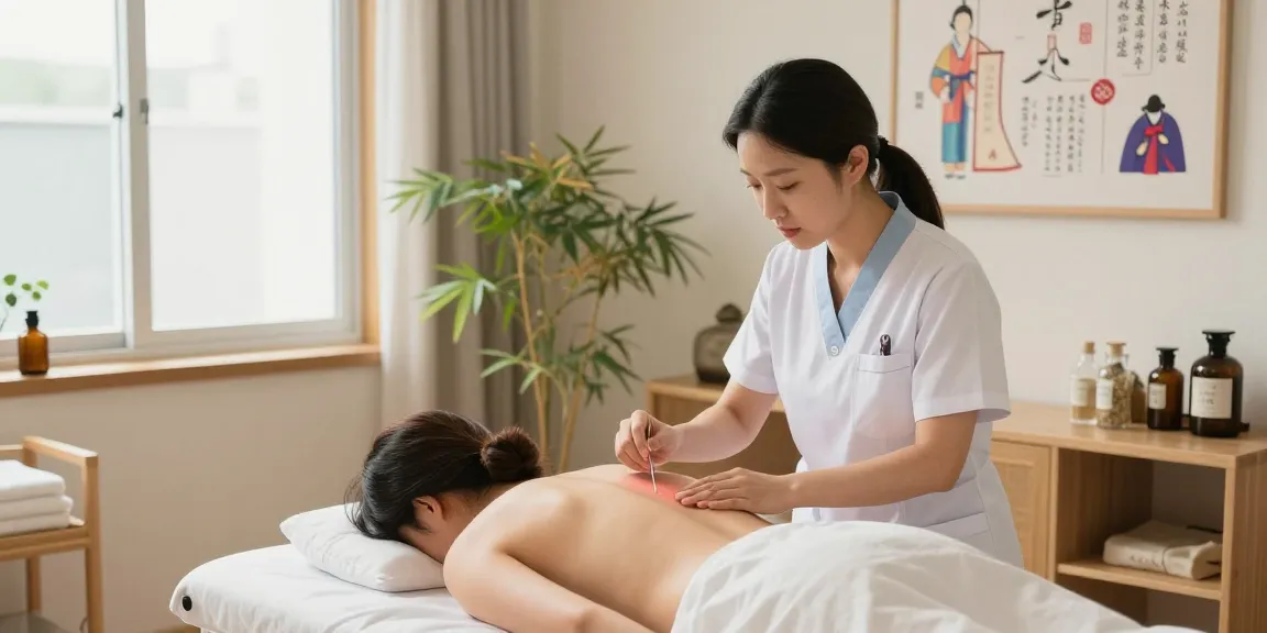 Yoonbitta Clinic's tranquil treatment for 수원교통사고한의원, featuring acupuncture for pain relief.