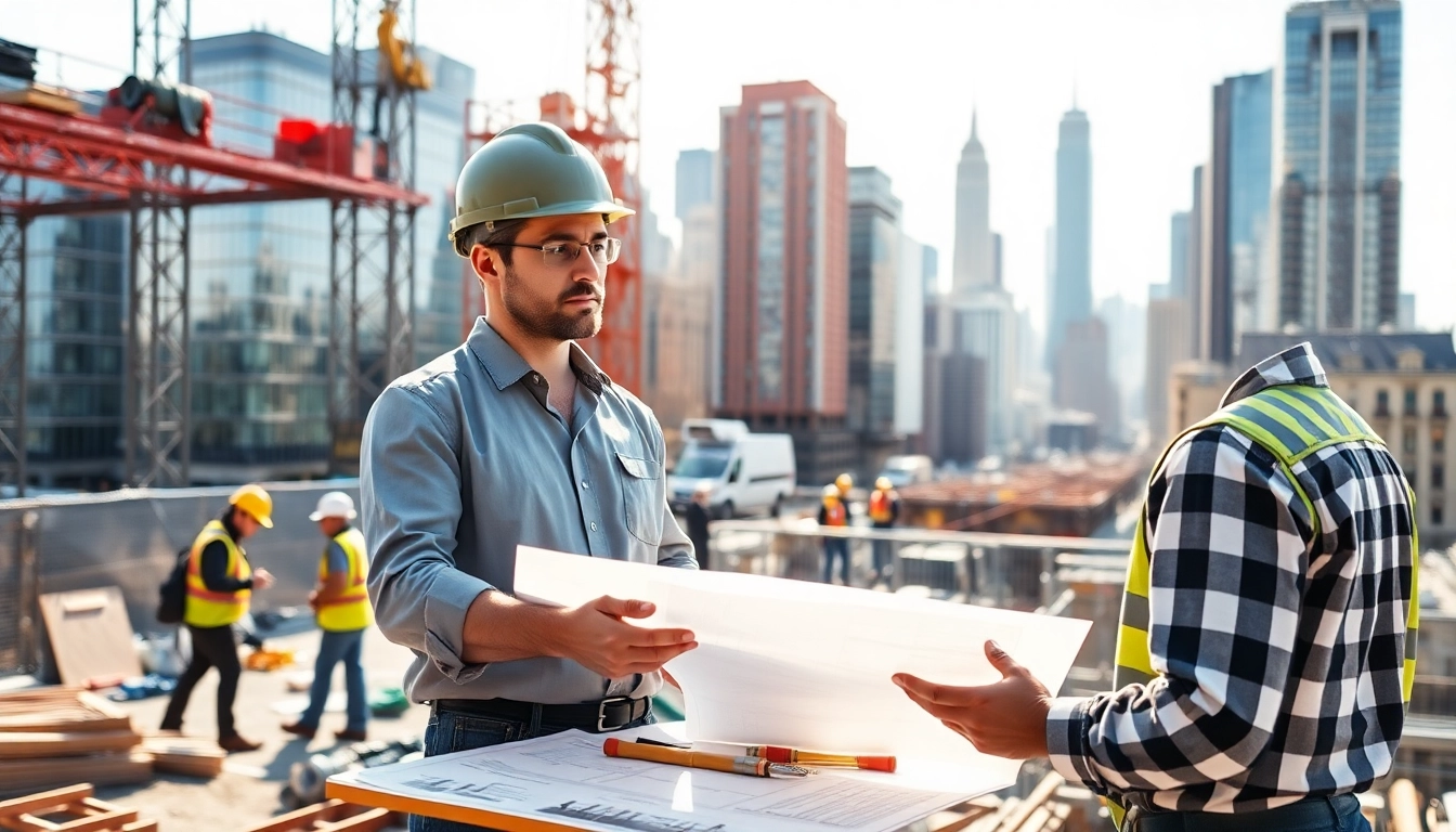 Expert New York City General Contractor overseeing a busy construction site with an engaged team.
