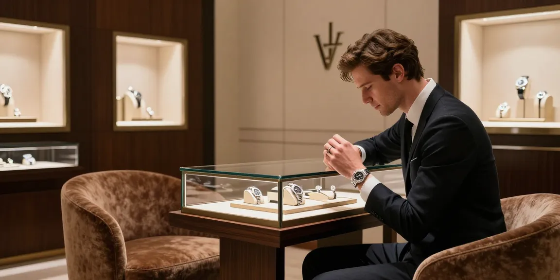 Exquisite Rolex replica watch showcased in a luxurious jewelry store setting, highlighting elegant design.