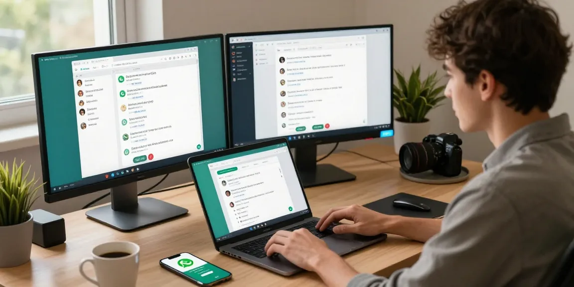 Using WhatsApp電腦版 for video calls, showcasing a professional workspace with modern tech.