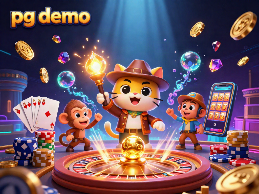 Engage with pg demo in this vibrant 3D illustration featuring an archaeologist cat and golden artifacts.