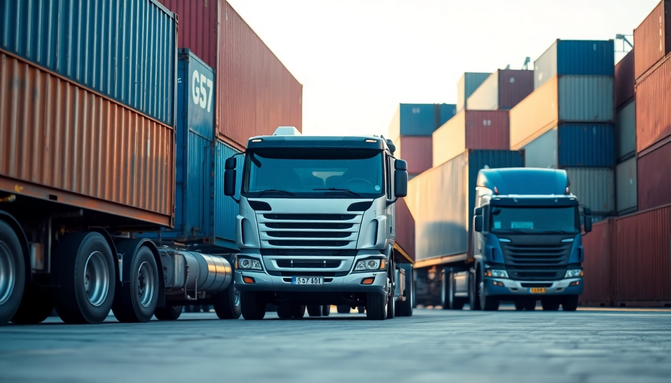 Drayage truck navigating a port environment, facilitating efficient container transport.