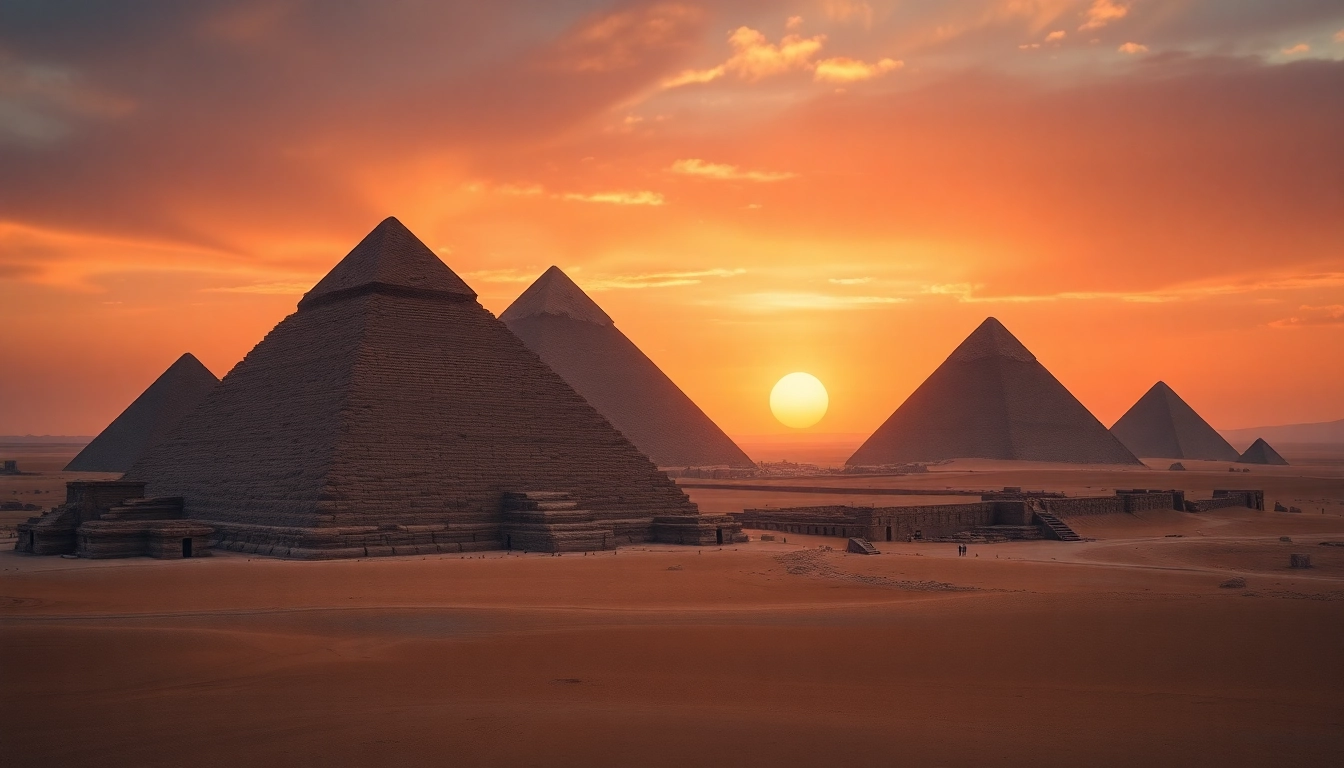 Discovering the textures and grandeur of the piraminds against a vibrant sunset.