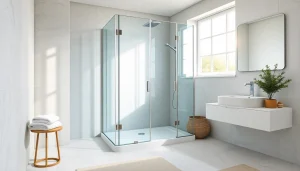 Admire la paroi de douche à l'italienne raffinée dans un environnement de salle de bain moderne.