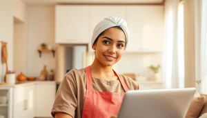 Hire the Best domestic helper Dubai actively working in a modern kitchen.