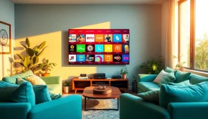 Stream quality entertainment with iron IPTV on a sleek TV in a cozy living room.