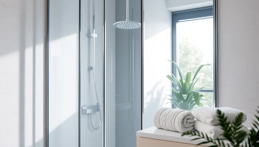 Erleben Sie die eleganten Details der sonni Duschkabine im modernen Badezimmer mit Glasverkleidung.