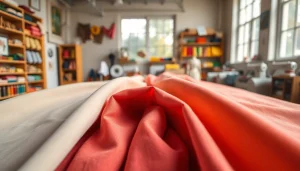 Katoen in diverse kleuren en texturen, prachtig uitgestald in een textielstudio.