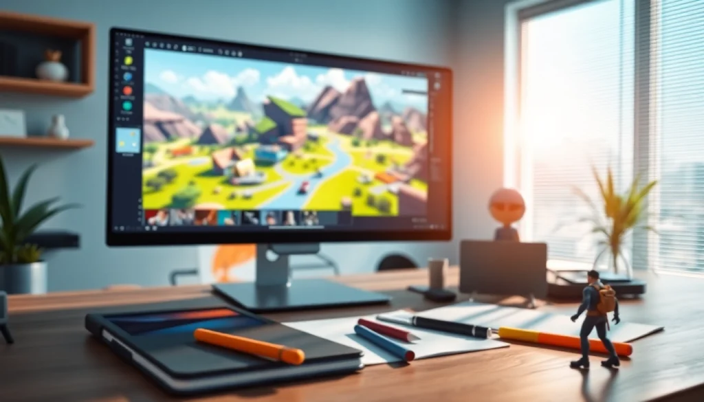 Create a vibrant virtual world with Freedom X in a modern digital workspace featuring design tools.