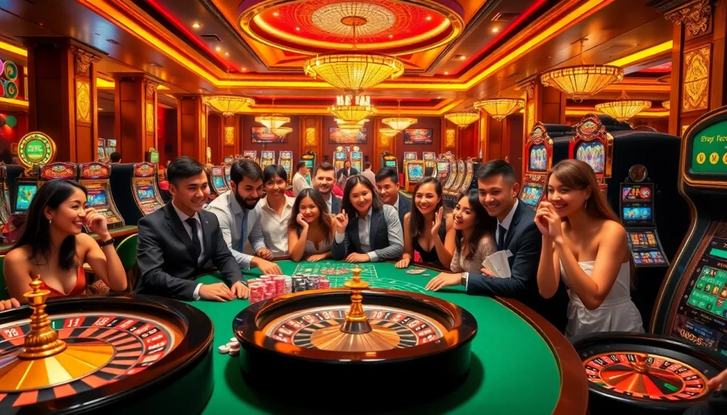 Experience thrilling wins at nhà cái rr88 with players enjoying casino games in a vibrant atmosphere.