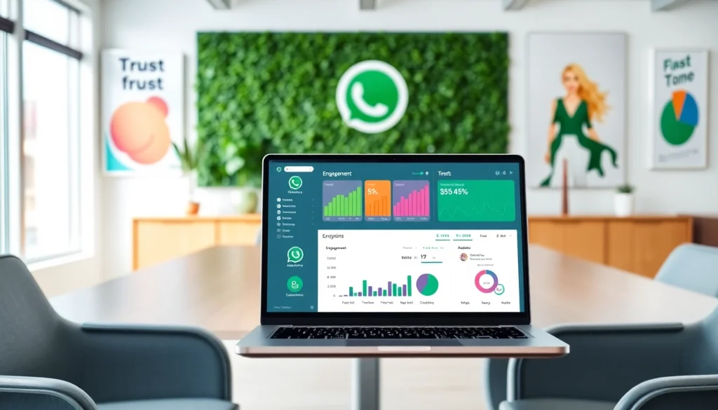 Engage with WhatsApp Smart CRM analytics in a bright, professional office setting.