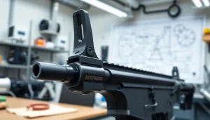 Showcase of a forced reset trigger highlighting its design and engineering in a workshop setting.