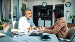 Consultazione presso Clinica del Debito che mostra un consulente finanziario che assiste un cliente con strategie di gestione del debito.