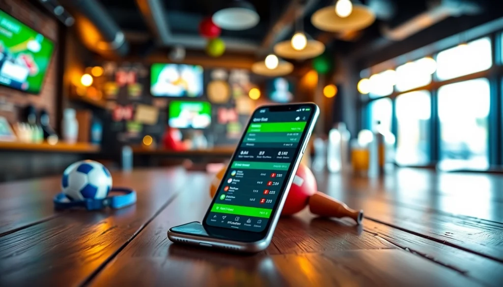 Engaging sports betting apps New Brunswick interface displayed on a smartphone in a sports bar.