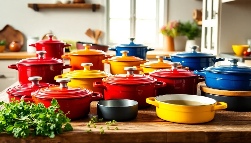 Beautifully arranged Le Creuset NZ cookware showcasing vibrant colors and high-quality craftsmanship.